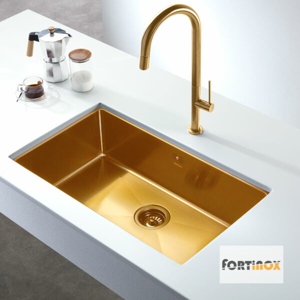 Νεροχύτης Ανοξείδωτος Υποκαθήμενος Fortinox Squadro Brushed Gold - Image 2